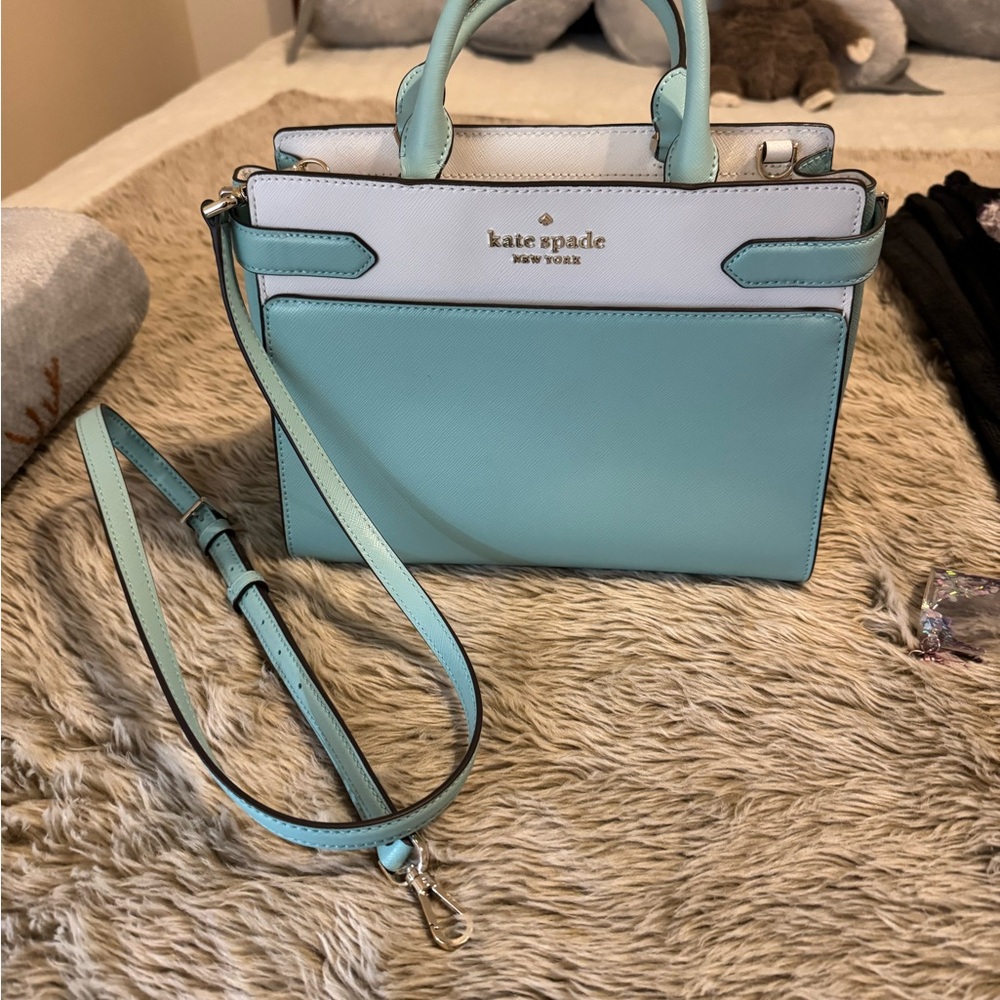 Kate Spade blue and White Satchel with Versatile Design